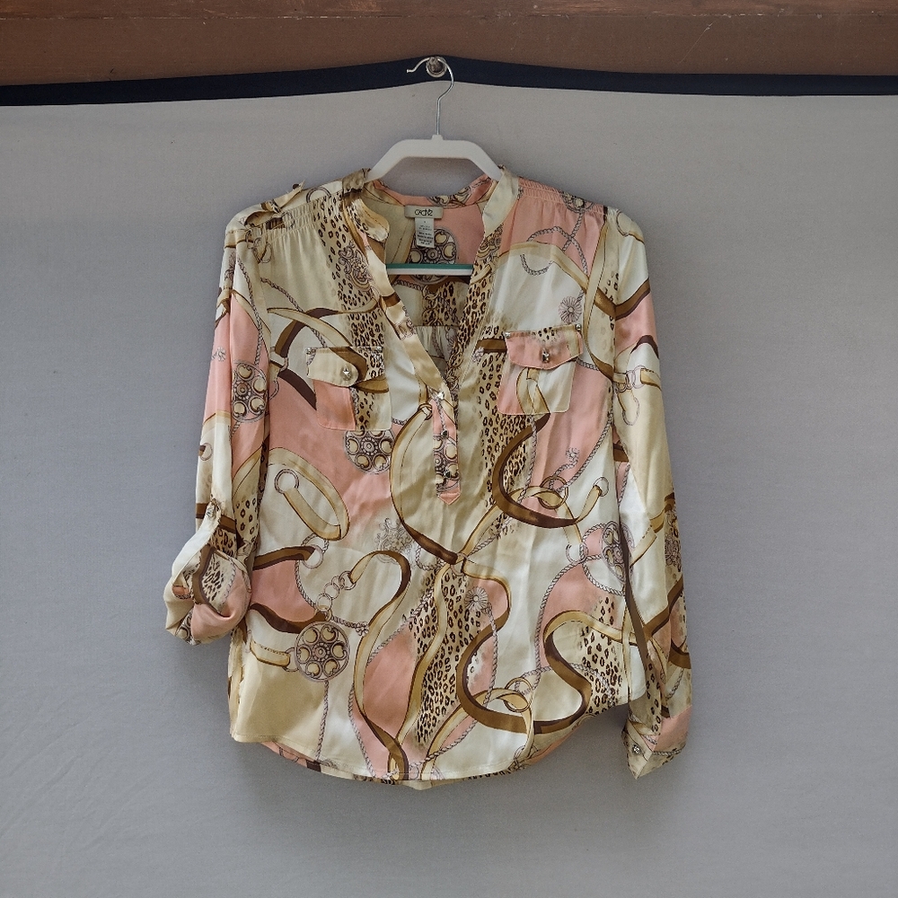 Cache silk leopard Jewel print blouse size S